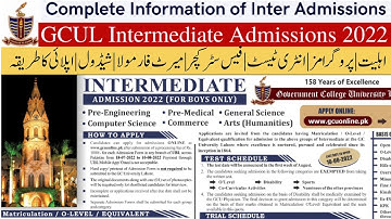 GCU Lahore Intermediate Admissions 2022 || GCUL Admissions 2022 || Admissions 2022