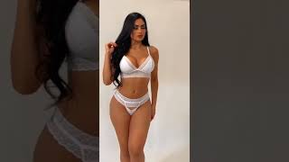 white micro bikini fashion show model photoshoot