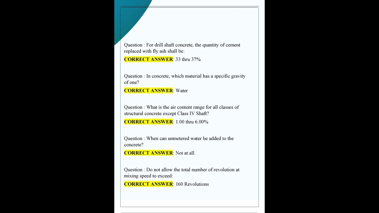 Concrete Batch Plant Operator Exam FDOT – Verified Questions and CORRECT ANSWERs – Graded A+