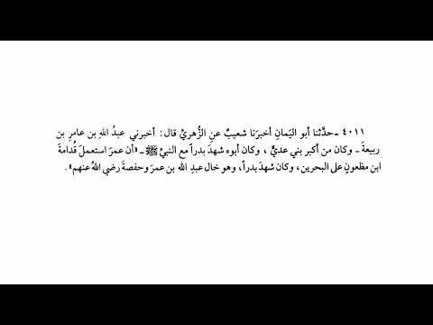 4011 حديث عمر استعمل قدامة بن مظعون على البحرين وكان شهد بدرا صحيح البخاري