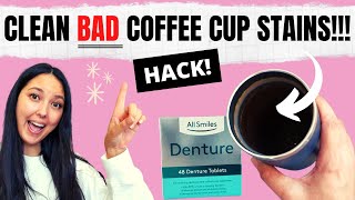 HOW TO CLEAN BAD COFFEE STAINS - Cleaning a YETI MUG - Denture Tablet CLEANING HACK - Does it work?