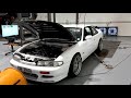 S 14 with rb 25 neo revving 8000 rpm 1 bar boost 409kw dyno run