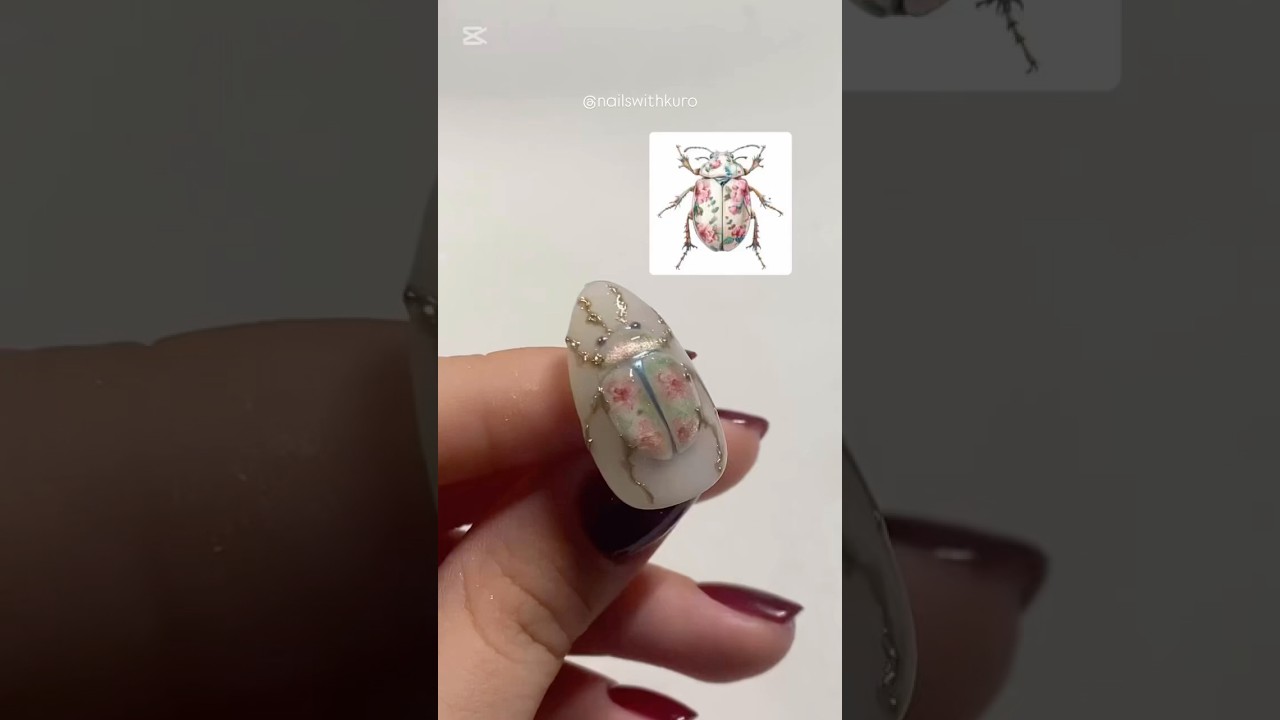 Viral Ceramic Beetle Nail Art Tutorial by @nailswithkuro 💗 