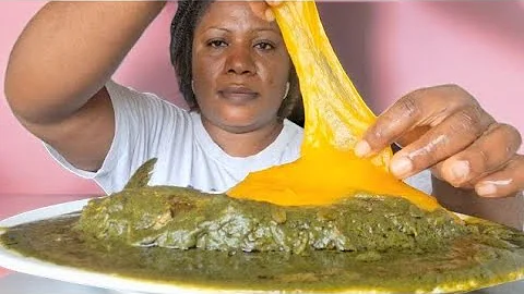 Nigeria food ASMR mukbang/ black soup and Starch fufu mukbang eating Sound