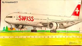 100 SUBS SPECIAL!!! Speed Drawing Swiss International Airlines Boeing 777-300ER. Drawing Airplane. Resimi
