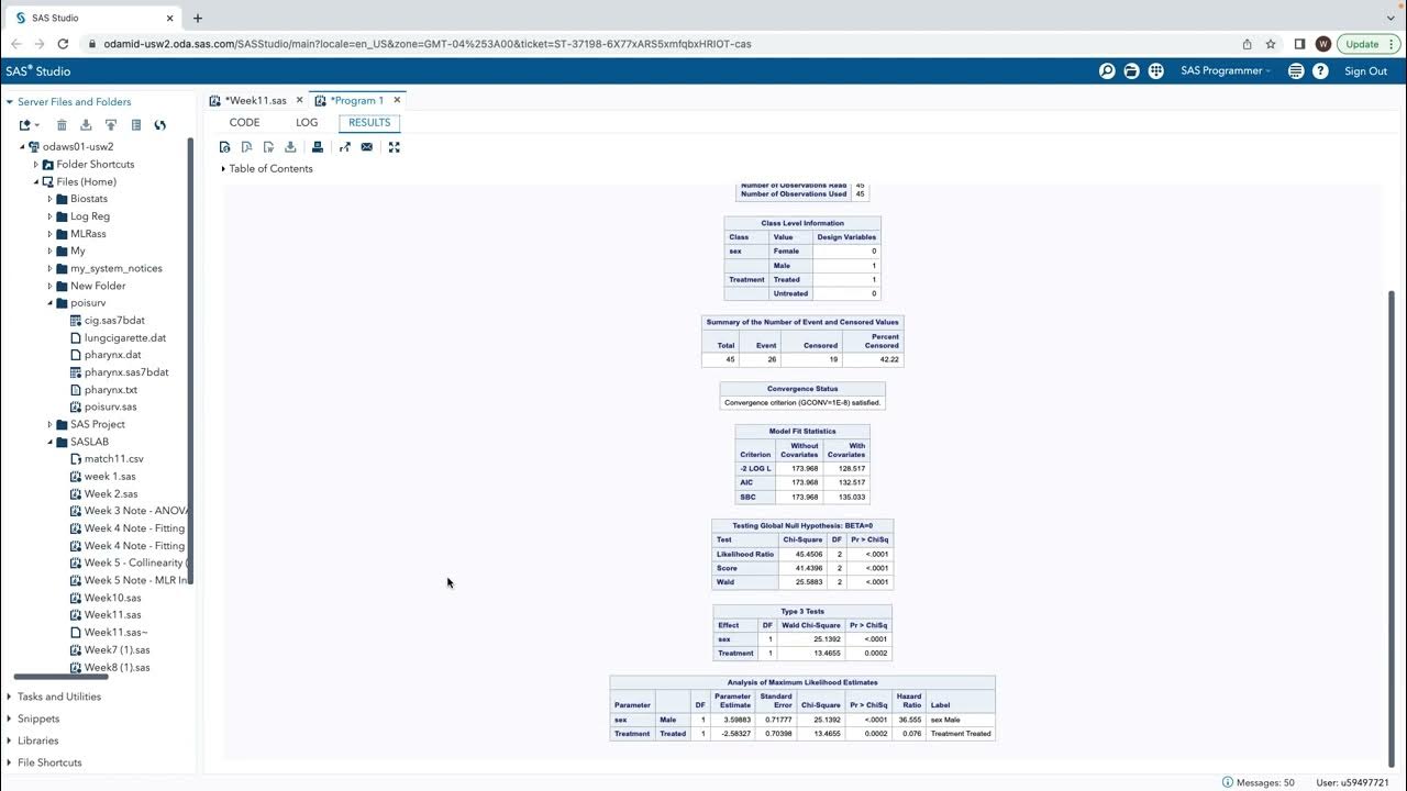 Stratified Cox Proportional Hazards Model Sas