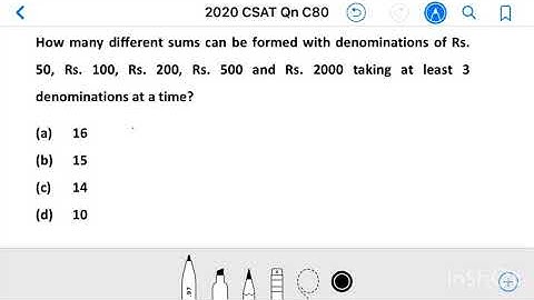 Civil Services 2020_Qn C80, How many different sums can be formed with denominations of Rs. 50,....