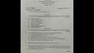 BCU B.com 5th sem income tax and law question paper of bangalore city university