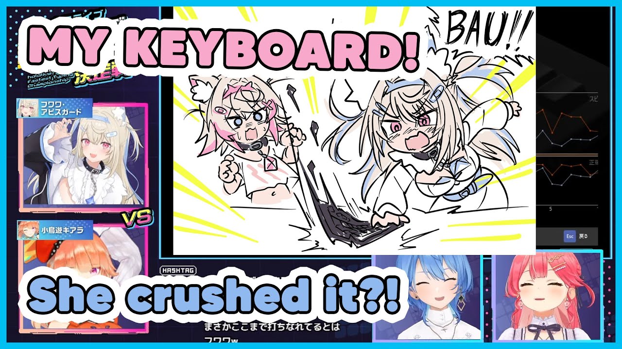 Fuwawa crushed Mococo's keyboard after losing to Kiara in Typing contest【HoloTyping Fastest King】