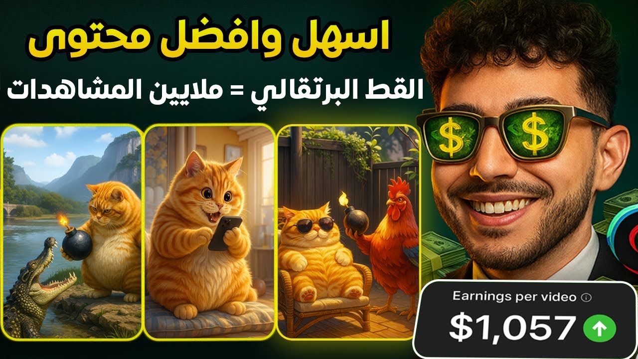 أسهل وأقوى محتوى أجنبي مربح 🔥 طريقة عمل فيديوهات القط البرتقالي بالذكاء الاصطناعي تحقق ملايين!