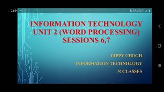 Unit 2 It (Word processing) II Information technology code 402 II Class 10 Unit 2 II book code 402