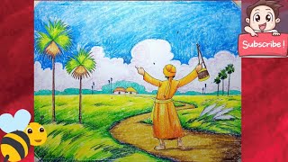 Easy autumn season subject drawing/baul subject drawing in oil pastel