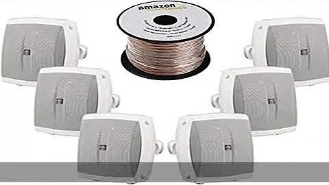 Yamaha NSAW350W Durable All Weather Speaker System - White (6 Speakers + Amazon Basics Speaker Wire)