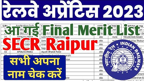 आ गया SECR Raipur Railway Apprentice Final merit list 2023, Railway Apprentice merit list 2023 pdf