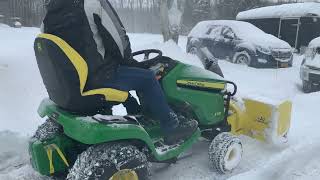 John Deere X380 with 44" Snowblower And a Tire Chain Wreaking Havoc With Traction