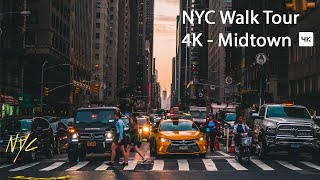 ⁴ᴷWalking Tour NYC, Hells Kitchen, 8th ave, Central Park South, Walk  59th St to 42nd st, City Sound