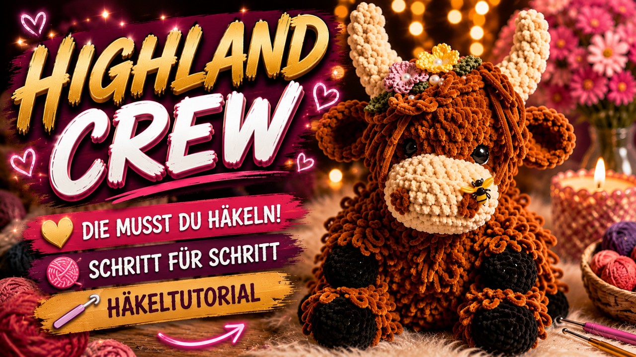 Highland Cow häkeln 🐮🧶 Süße Hochlandkuh Amigurumi Schritt-für-Schritt Tutorial