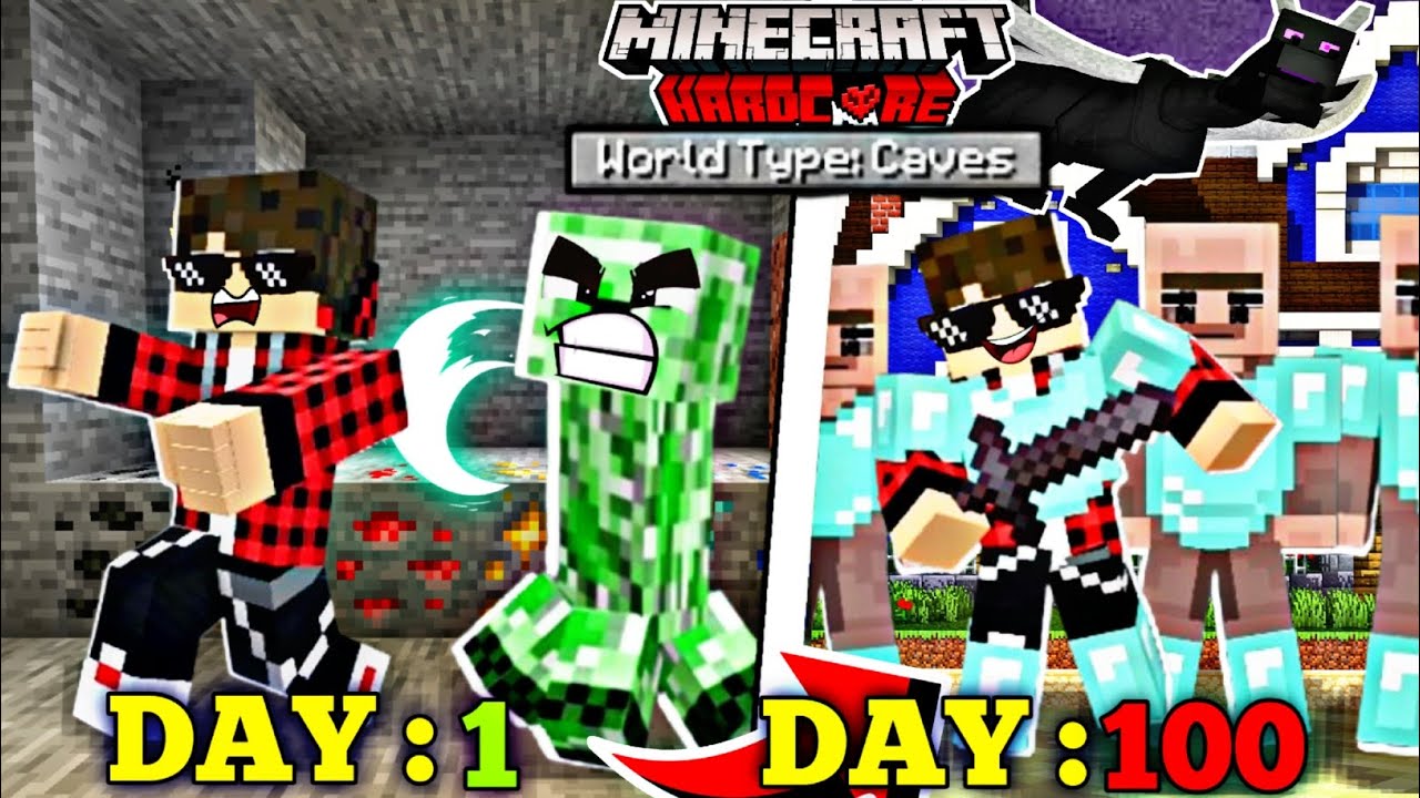 I SURVIVED 100 DAYS IN CAVE ONLY WORLD 😥 IN MINECRAFT HARDCORE 😱 - YouTube