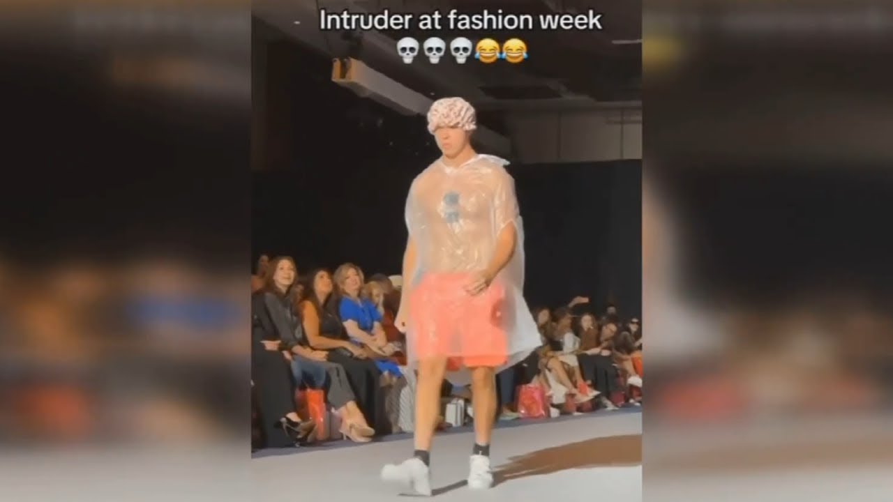 ‘The latest in fashion’: Prankster in bin bag tackled on NY Fashion Week runway