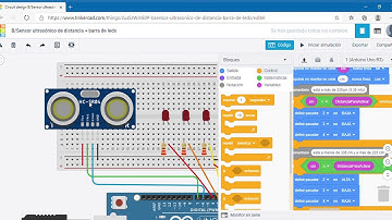B Sensor ultrasónico de distancia + barra de leds Tinkercad