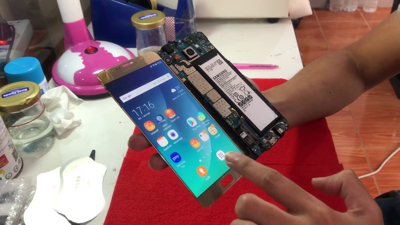 รีวิว ขั้นตอนวิธีการเปลี่ยนกระจกหน้าจอแตก samsung galaxy note5/n920 กับช่างโป้ มีนบุรี