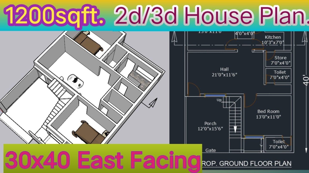 30x40 3d House Plan /East Facing house Plan With Car Parking/ 1200sqft ...