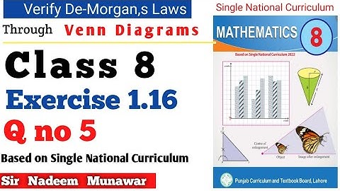 Class 8 Exercise 1.16 Q no 5 Single National Curriculum Ex 1.16 8th SNC PCTB Maths Venn diagram