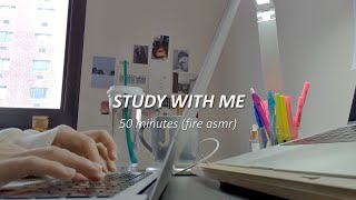 ❄️☃️study with me in New York (50 min) | snow | zoom class | real time | NYC | fire asmr