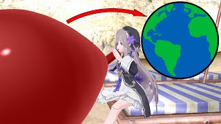 Anime Girl Inflate Giant Balloon blow to pop b2p