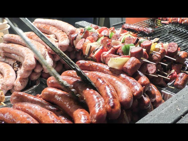 Huge Rural Skewers and Big Sausages Tasted in Prague. Czech Street Food