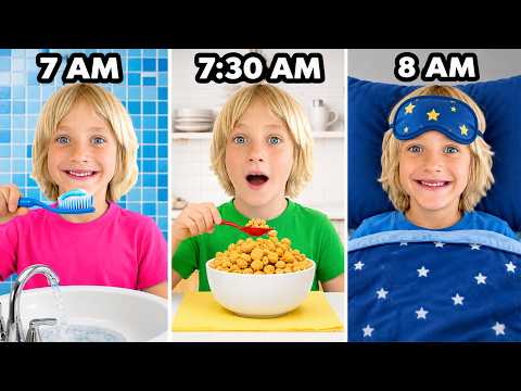 Dad helps kids to get ready for school