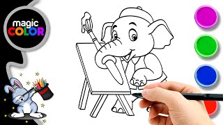 How to draw cute Elephant Drawing - Easy Draw Magic Color for kids - Magic Color
