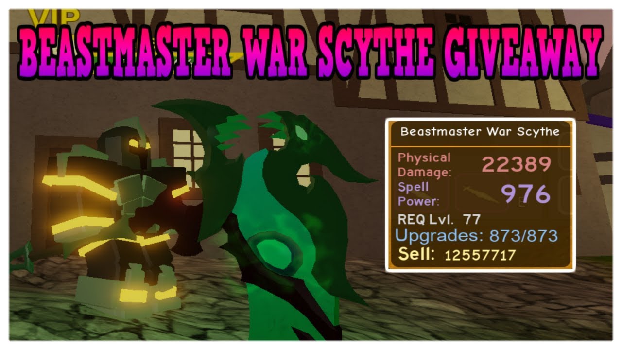 Dungeon Quest Beast Master War Scythe Giveaway Best Legendary In Not Clickbait Roblox Youtube - roblox dungeon quest war scythe