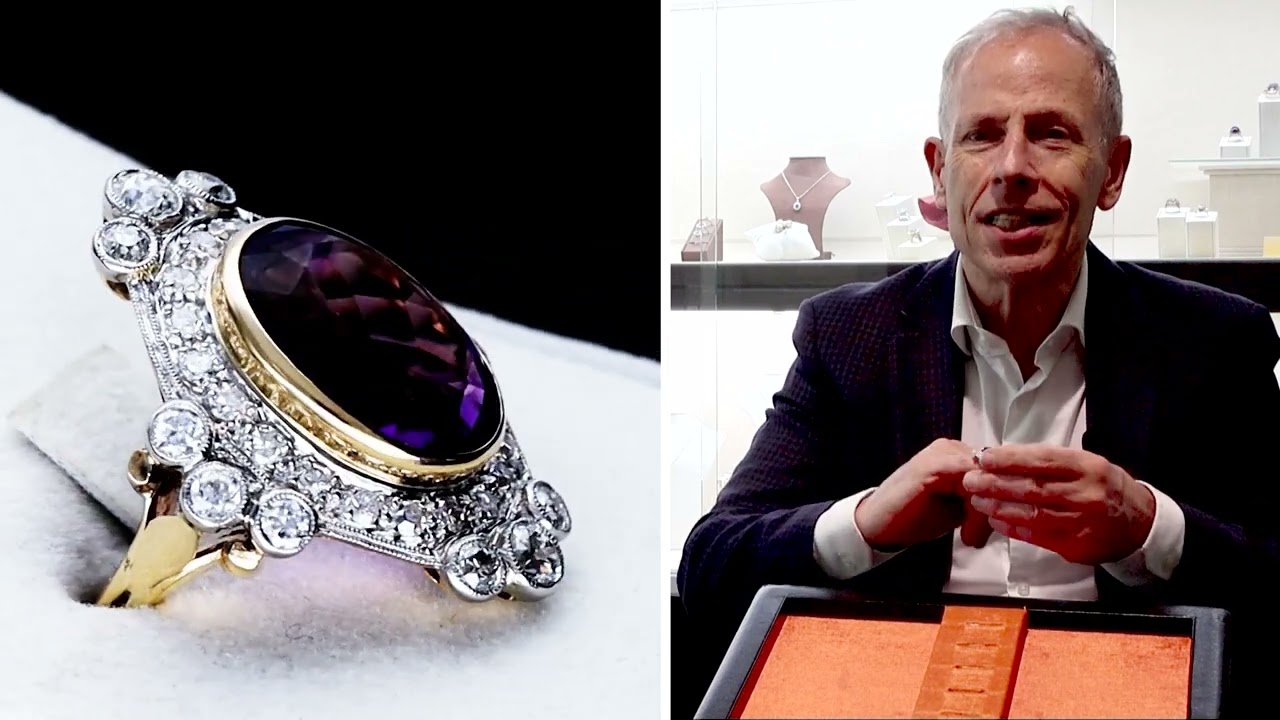 7.42ct Amethyst and 1.48ct Diamond and 12ct Yellow Gold Ring - Antique Circa 1935 - C9913