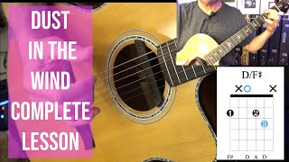 Video thumbnail of "Dust in the Wind COMPLETE LESSON with Chord Diagrams! Learn this Basic Fingerpicking pattern!"