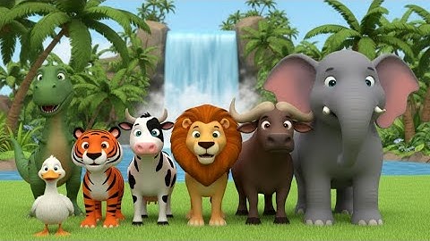 The Names Of Animals: Cow, Elephant, Lion, Tiger, Crocodile - Explore Animals In The Jungle cartoon 