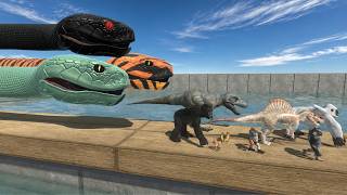 Dinosaurs and Mutant Primates Falling Into Giant Snake Tank Challenge|Animal Revolt Battle Simulator screenshot 4