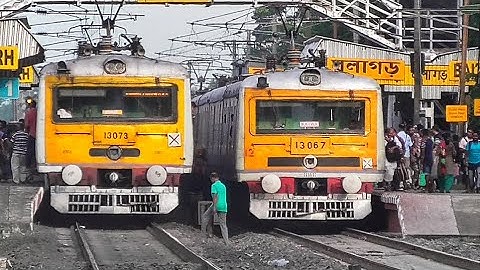 Perfect Timing Similar Model EMU Local Trains Side by Side Crossing | Howrah Local Meet Katwa Local