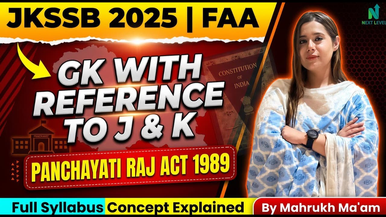 JKSSB FAA 2025 | Panchayati Raj Act 1989 | Complete GK with Reference to J&K