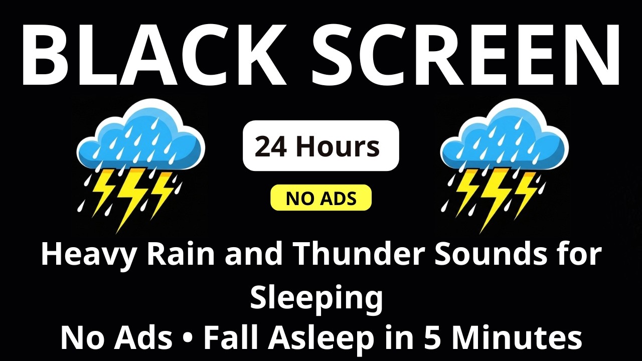 🔴 Звуки сильного дождя и грома для сна – черный экран, без рекламы