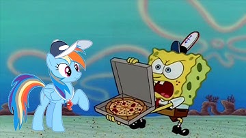 Rainbow Dash trying to get a pizza from Spongebob  My Little Pony