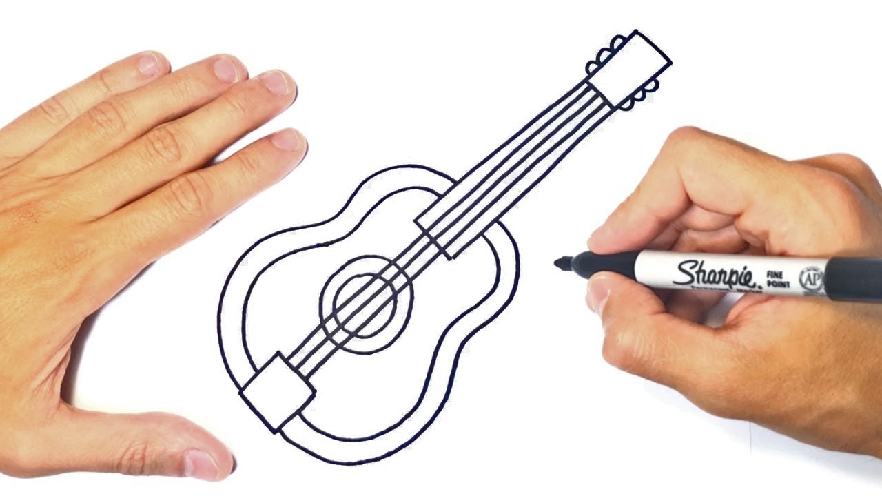 Simple sketch acoustic guitar single one line Vector Image