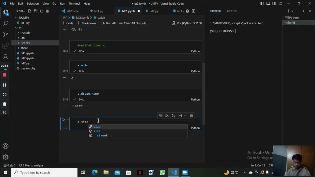Visual Studio Code(Belajar Numpy-np array lt)2 - YouTube
