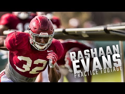 Alabama LB Rashaan Evans runs drills during fall practice Wednesday