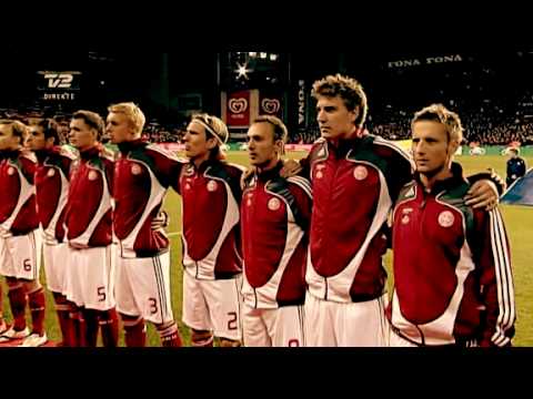 The Danish National Anthem before the crucial match against Sweden. World Cup Qualification for South Africa 2010. 38010 spectators at Parken Stadium in Copenhagen. The match ended in a 1-0 for Denmark.