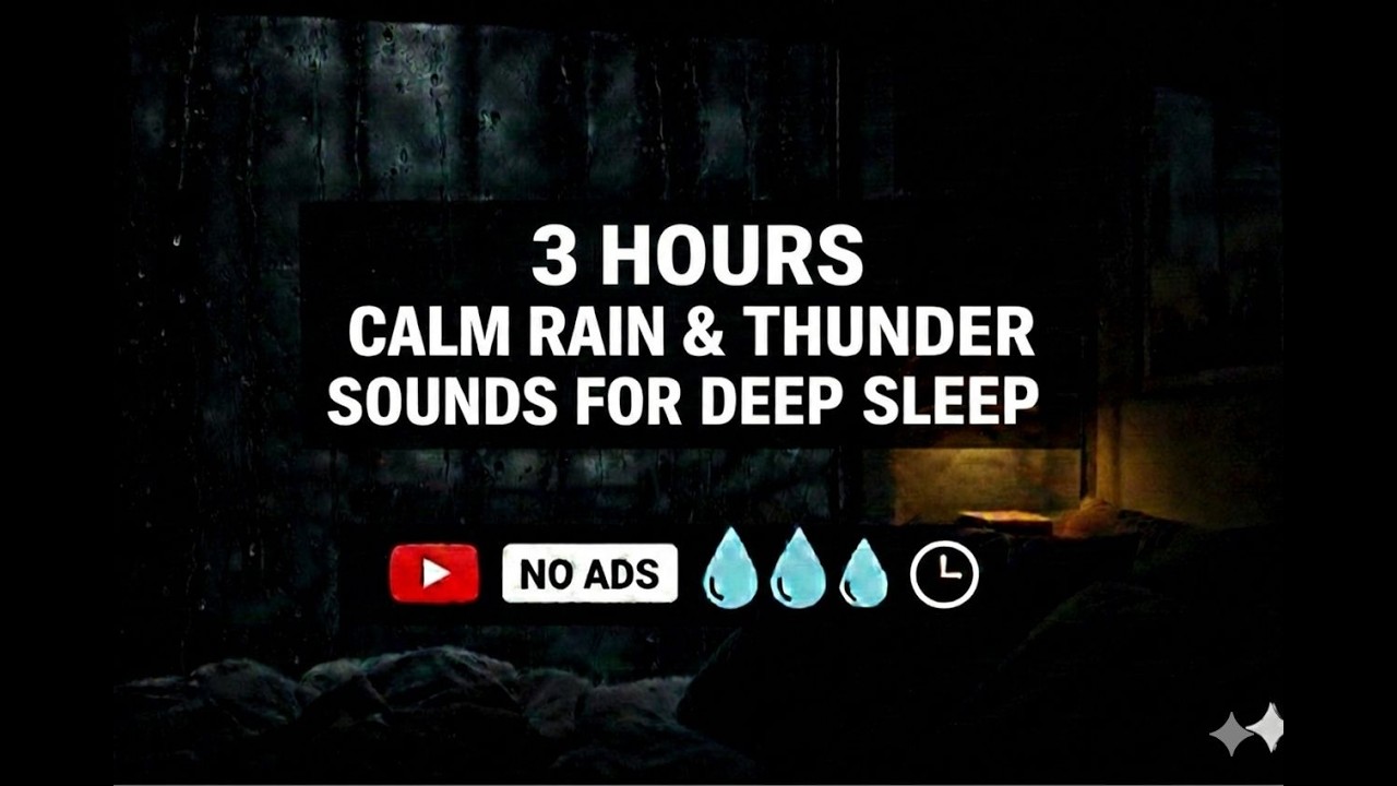 Calm Rain & Distant Thunder • Black Screen • No Ads • 3 Hours