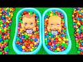 Satisfying Video ASMR | Magic Mixing Skittles Candy with Rainbow Slime Squish in 2 Bathtub Cutting