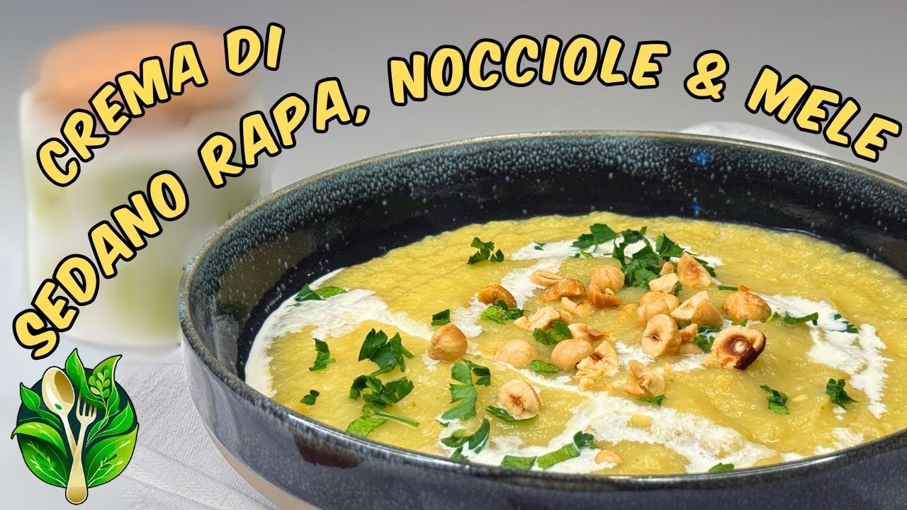 Crema di sedano rapa con mele e nocciole tostate | Ricetta facile, velocissima e vegana