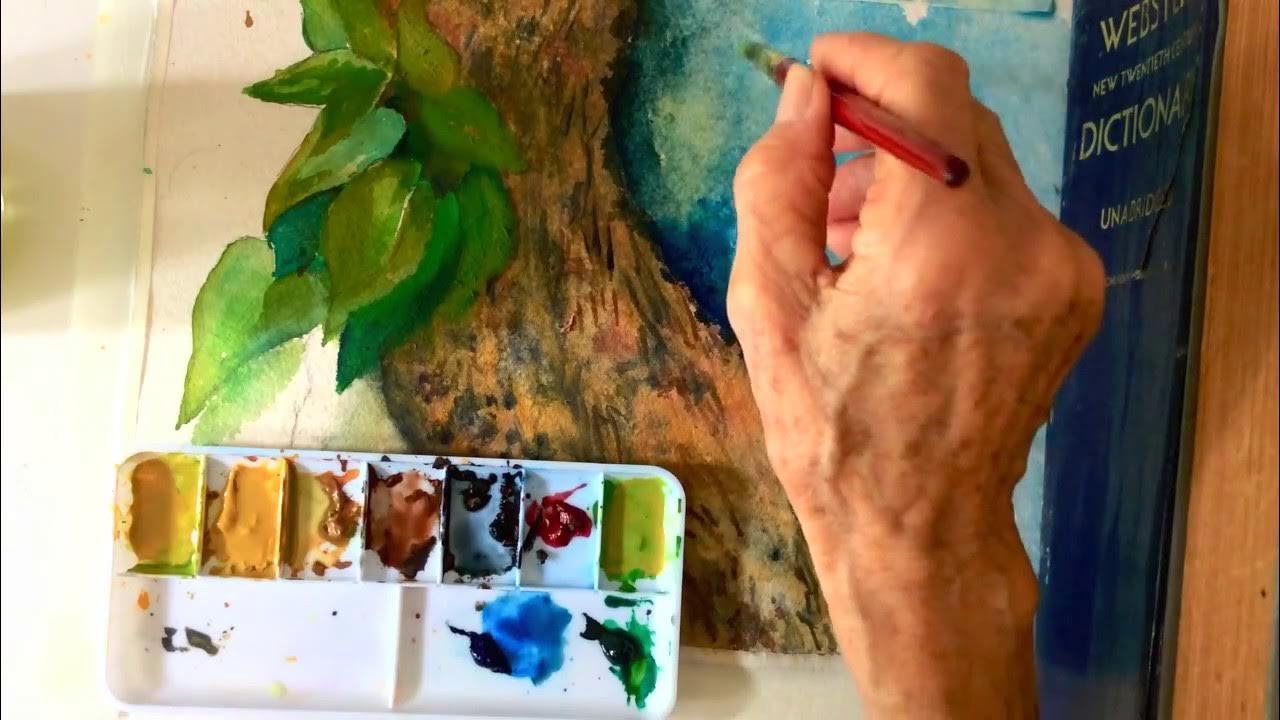 How to paint a Tree Trunk with Foliage watercolor, step by step
