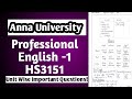 Anna University|HS3151|Professional English 1|Unit|Wise|Important questions|2024|Engineering King|